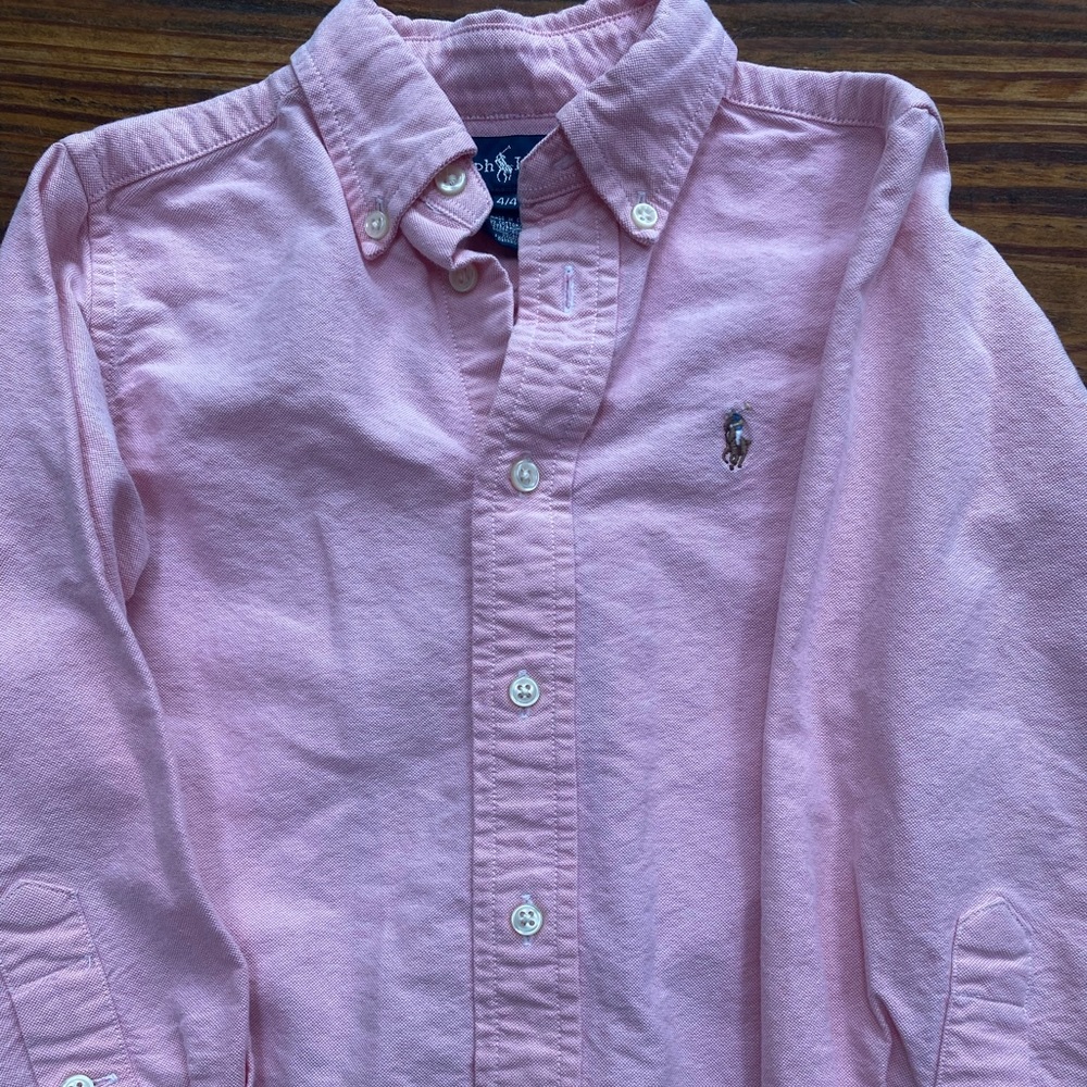 Ralph Lauren pink button down boys shirt.